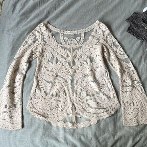 Cream colored lace long sleeve top - medium